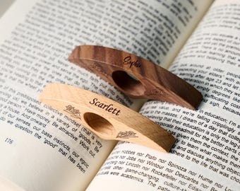 Custom Engraved Walnut Book Page Holder, Unique Wooden Thumb Spreader, Thoughtful Reading Accessories Gift for Readers and Teachers
