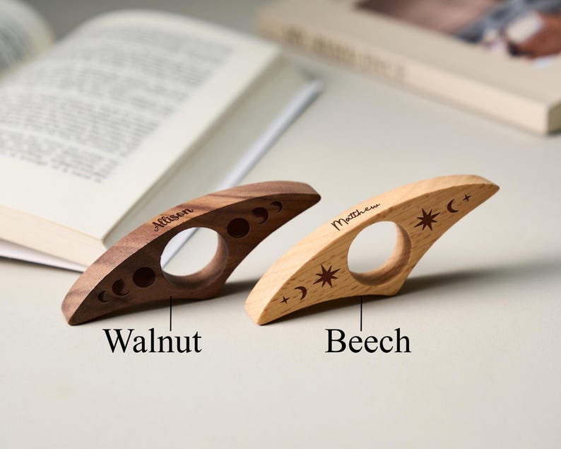 Custom Engraved Walnut Book Page Holder, Unique Wooden Thumb Spreader, Thoughtful Reading Accessories Gift for Readers and Teachers image 7