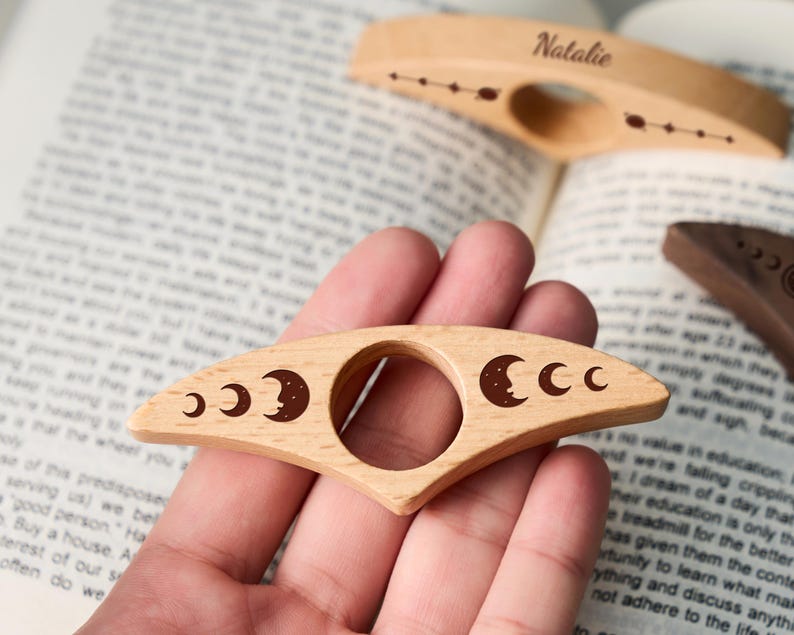 Custom Engraved Walnut Book Page Holder, Unique Wooden Thumb Spreader, Thoughtful Reading Accessories Gift for Readers and Teachers image 9