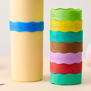 2 Pcs Engraved Silicone Band for Water Cup, Sport Bottle Label, Water Bottle Name Tag, Sippy Cup Band Gift for Student, Kids, Boys & Girls