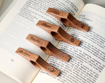 Personalized Solid Walnut Thumb Page Holder, Wooden Reading Accessory, Thoughtful Birthday or Anniversary Gift for Readers and Book Fans