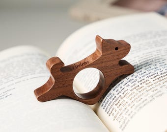 Engraved Wooden Dog Thumb Book Holder, Handmade Page Spreader Reading Aid, Unique Birthday or Anniversary Gift for Book Lovers