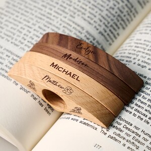 Custom Engraved Walnut Book Page Holder, Unique Wooden Thumb Spreader, Thoughtful Reading Accessories Gift for Readers and Teachers image 14