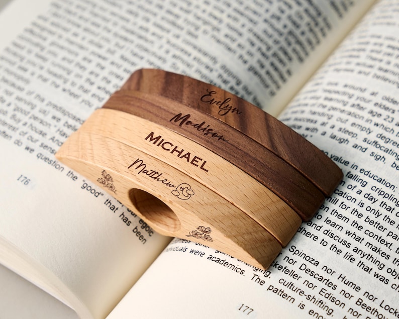 Custom Engraved Walnut Book Page Holder, Unique Wooden Thumb Spreader, Thoughtful Reading Accessories Gift for Readers and Teachers image 14