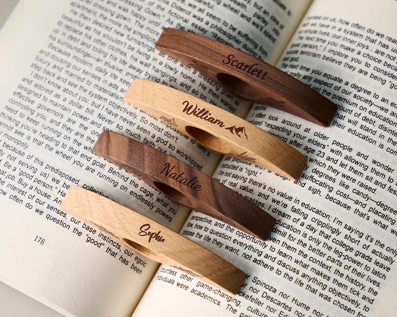 Custom Engraved Walnut Book Page Holder, Unique Wooden Thumb Spreader, Thoughtful Reading Accessories Gift for Readers and Teachers image 10