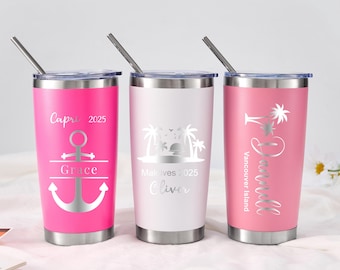 Custom 20oz Vacation Tumbler, Personalized Stainless Steel Travel Mug, Insulated Cup, Beach Tumbler, Girls Weekend Gift