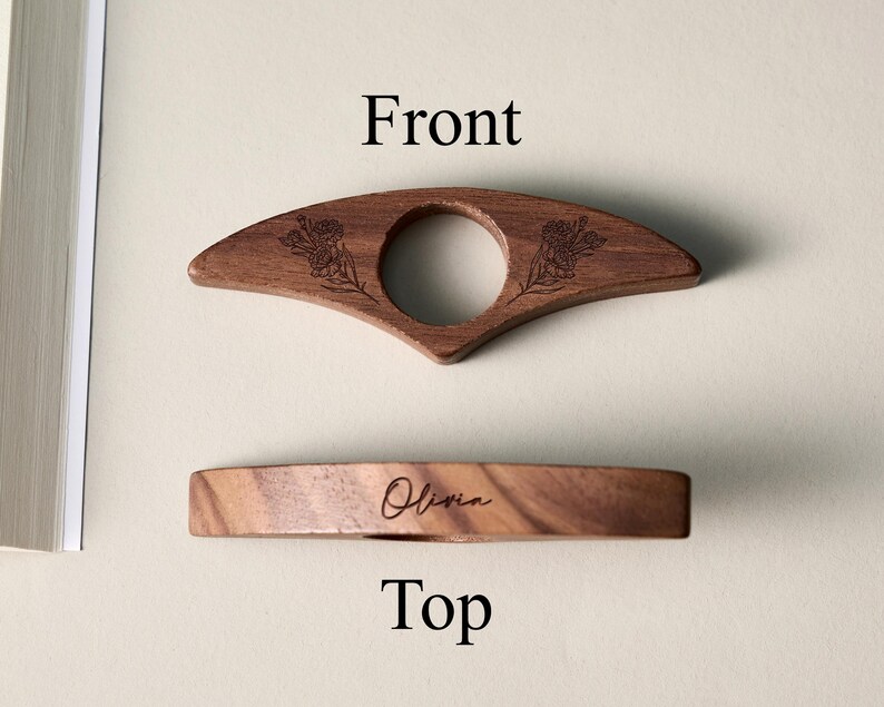 Custom Engraved Walnut Book Page Holder, Unique Wooden Thumb Spreader, Thoughtful Reading Accessories Gift for Readers and Teachers image 6