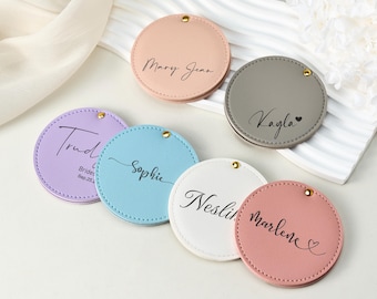 Specchio compatto in pelle personalizzato, specchio tascabile per il trucco personalizzato, regali per damigelle d'onore incisi, elegante regalo per addio al nubilato, bomboniera per matrimonio