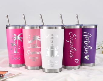 Personalized 20oz Tumbler, Custom Engraved Travel Mug, Stainless Steel Cup, Insulated Girls Trip Gift, Summer Beach Mug