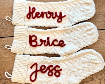 Custom Name Knit Christmas Stockings,Personalized Name Knitted Stockings, 20” Custom Embroidered Stockings, Festive Holiday Decor and Gifts