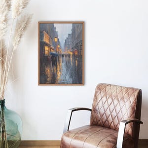 Rolled Poster, Impressionist Rainy City, Urban Night Scene Art, Cozy Wall Decor Gift