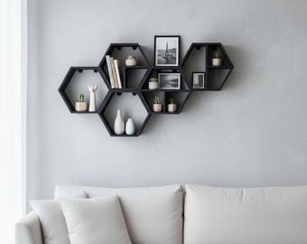 Estantería hexagonal modular | Estante de pared 3D | Decoración minimalista | Estilo Japandi | Diseño moderno
