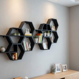 Étagère murale hexagonale modulaire | Étagère imprimée en 3D | Décoration murale minimaliste | Style Japandi | Design moderne