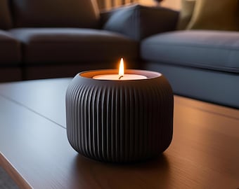 Moderne theelichthouder | Ribbel design kaarshouder | Japandi decor | Minimalistische woonaccessoire | 3D-geprint PLA