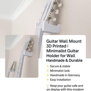 Suporte de parede para guitarra impresso em 3D | Suporte minimalista para guitarra para montagem na parede | Feito à mão e resistente
