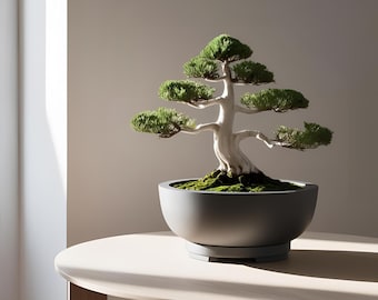 Vaso bonsai moderno con sottovaso | Stampa 3D | Decorazione Japandi minimalista | Design sostenibile