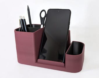 Organizador de mesa moderno com suporte para smartphone | Porta-canetas | Impresso em 3D a partir de PLA | Mesa | Organizador de escritório