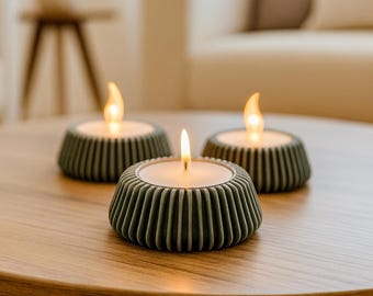 Modern tealight holder | Ribbed candle holder | Japandi decor | Minimalist home accent | 3D printed PLA |