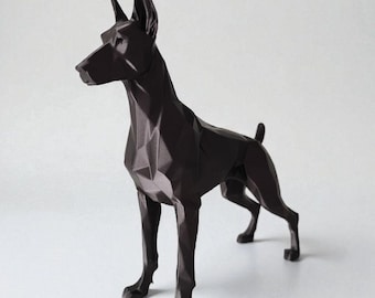 Low Poly Dobermann Beeld | Moderne Honden Decoratie | 3D Print Sculptuur | Minimalistisch Design | Cadeau voor Hondenliefhebbers