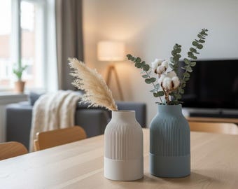 Japandi Ribbed Vase | Minimalist Modern Vase | 3D Printed Decor | Large & Small Vase | Vase Set M + L | Living Room Decor