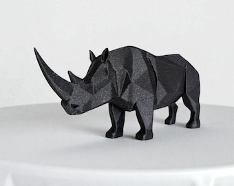 Nashornfigur 3D– Schwarze geometrische Dekofigur | 3D gedrucktes Designobjekt | Geschenkidee für Tierfreunde & Wohnzimmer