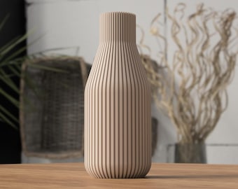 Vaso minimalista moderno • Vaso canelado impresso em 3D • Decoração Japandi • Vaso de design 160/220 mm • Conjunto decorativo com flores secas e vegetação típica da região dos pampas