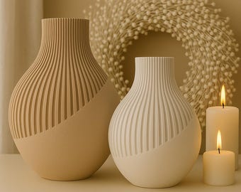 Vase Japandi moderne | Vase Scandinave Bohème | Vases Neki minimalistes | Décoration fleurs séchées | Lot de vases impression 3D
