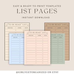 To Be Read List Template | Printable and/or Digital TBR Tracker | Book Reading Log PDF | Reading Journal & Book List Planner