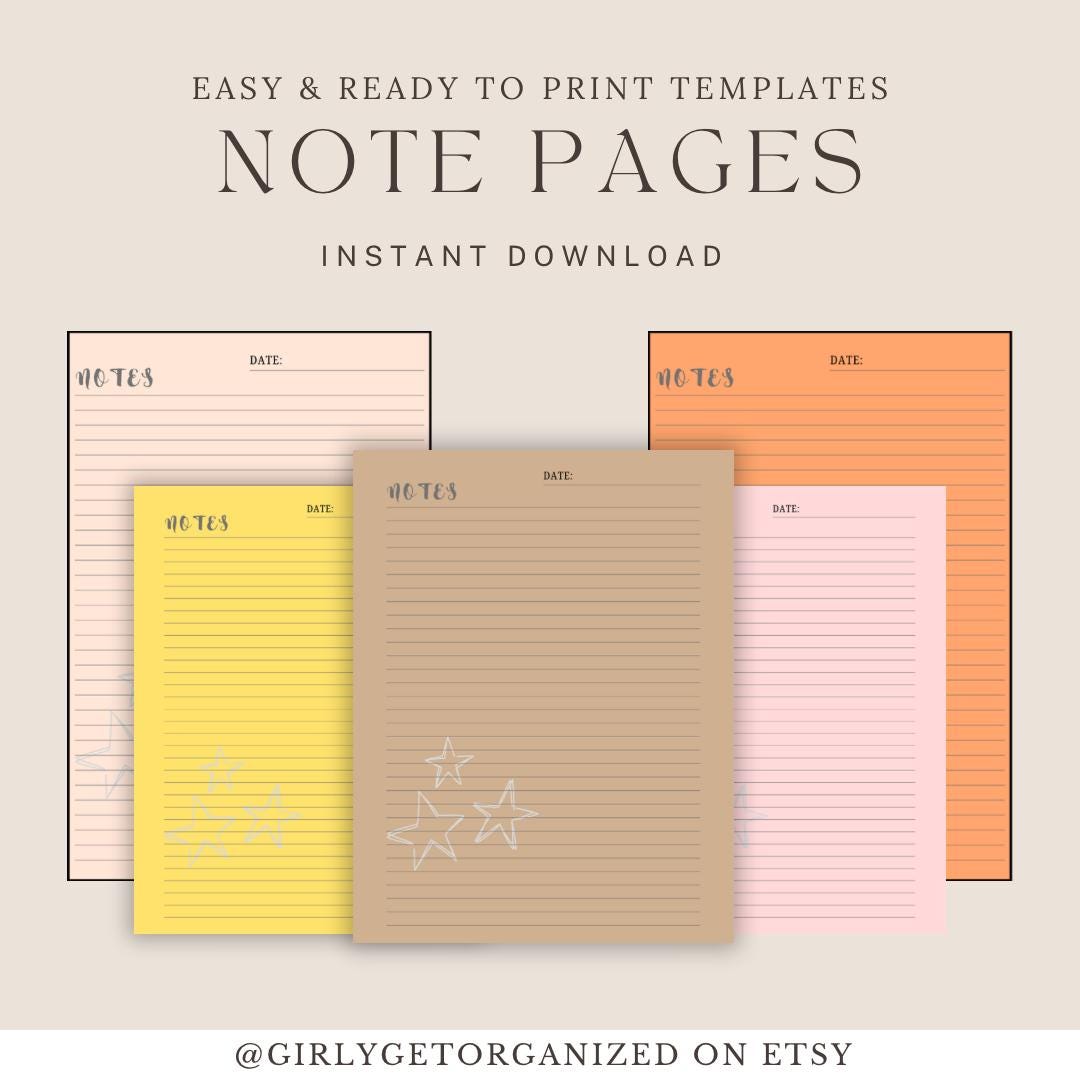 Line-by-line Notes Template | Printable & Digital PDF | 21 Color ...