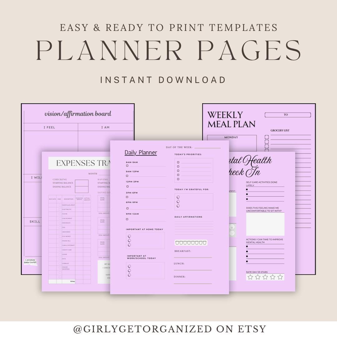 Lilac Printable Planner Bundle | 9 Pages | Daily, Weekly, Habit Tracker ...