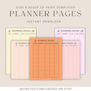 Assignment Tracker Template | Printable and/or Digital PDF | 21 Colors | Homework & Study Planner for School, College, Work Organizer Sheet