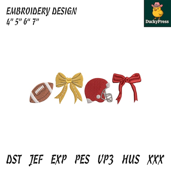 Coquette Football Embroidery File Bundle, Bow + Helmet + Football Icons, Game Day Patch Set, Machine Embroidery, Instant Download