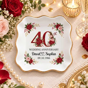 Porta-joias personalizado para 40º aniversário de casamento, presente para bodas de rubi, porta-joias com nomes e data, lembrança de 40 anos juntos, presente de 40º aniversário.