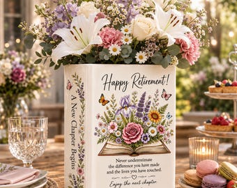 Vaso personalizado em formato de livro para aposentadoria, presente de feliz aposentadoria para mulheres, vaso de flores, lembrança de aposentadoria para colega de trabalho, professora ou chefe, presente para um novo capítulo.