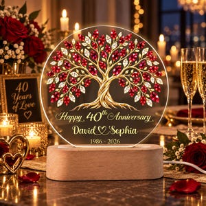 Personalized 40th Anniversary Night Light, Ruby Wedding Gift, Tree of Life Lamp, 40th Wedding Night Light, 40 Years Married, 40th Keepsake