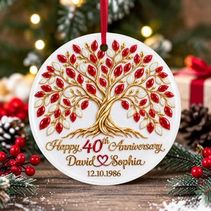 Personalized 40th Anniversary 3D Inflated Ornament, 40thRuby Wedding Ornament, Custom Couple Names Date Keepsake Gift, 40th Wedding Ornament