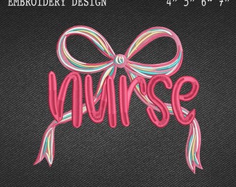 Nurse Bow Embroidery Design, Coquette Nurse Embroidery Pattern, Cute Medical Bow, RN Embroidery Design, Healthcare Gift, Instant Download