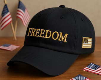 Gorra FREEDOM con bordado dorado, parche de bandera estadounidense, gorra patriótica para papá, para hombres y mujeres, gorra para exteriores con orgullo estadounidense.
