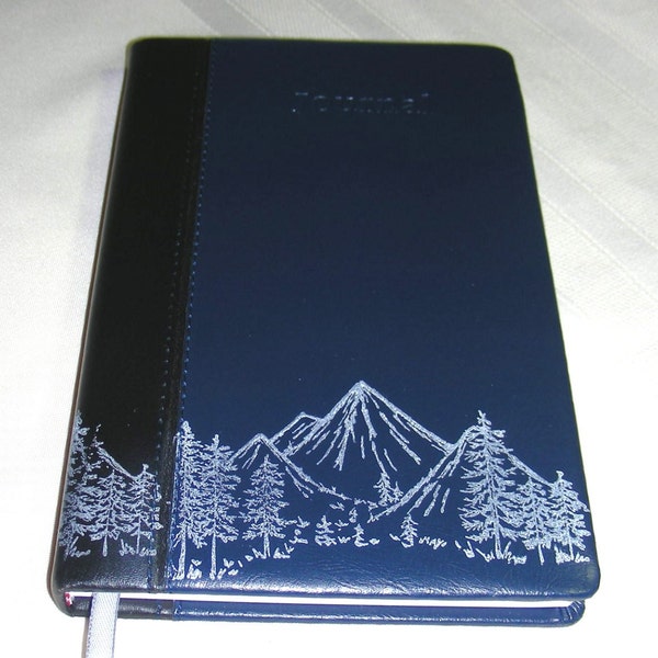 Writing Journal Lined Mountain Range Printed Leather Like Handcrafted Diary Notebook Blue 5 1/8" x 8 1/4"