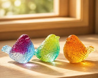 Mini glazen vogelbeeldje, handgeblazen kunstglas vogelbeeldhouwkunst, kleurrijk glazen dierendecor, cadeau vogelliefhebber, housewarmingcadeau