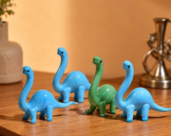 Handmade Glass Dinosaur Figurine Set,Blue and Green Dinosaur Ornament, Collectible Desk Ornament,Dinosaur Lover Gift,Christmas gift