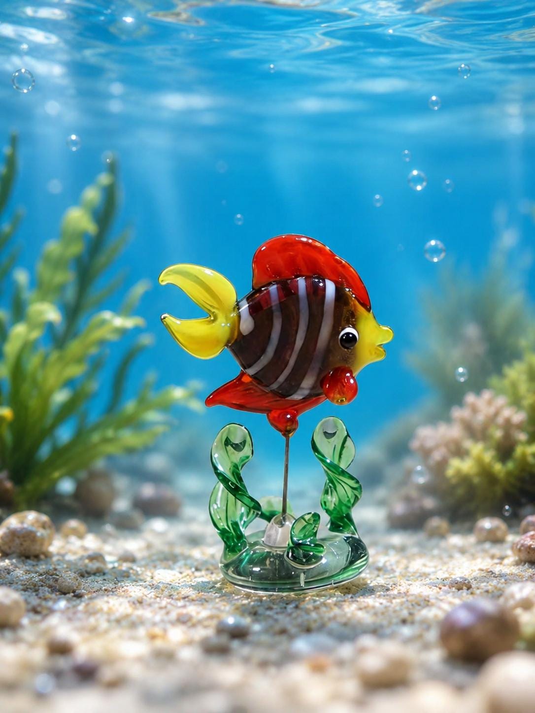 Handmade Glass Fish Figurine, Colorful Ocean Animal Sculpture ...