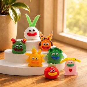 Handgemaakte schattige glazen dierenfiguurtjes, minimonsters lampwork, klein bureaudecor, cadeau feest, verjaardagscadeau kinderen