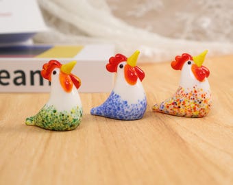 Figura de gallina de cristal, adorno de gallo en miniatura hecho a mano, decoración de animales de granja, decoración de estante estilo granja, regalo para amantes de las gallinas, decoración de escritorio