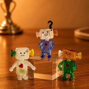 Hand-blown glass robot sculpture –  colorful decorative piece,  sci-fi desktop ornament,  Birthday gift