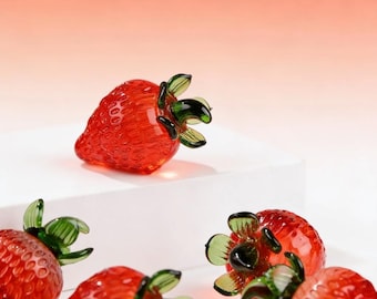 Fresa de vidrio soplado a mano: decoración de cocina roja, 5 cm