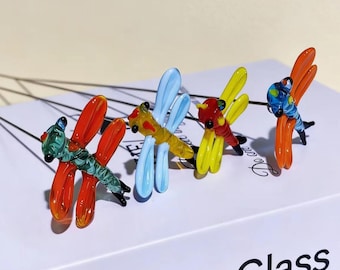 Handmade Blown Glass Dragonfly：fairy garden decoration Home Decor