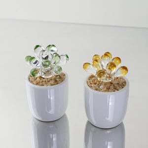 Mini Glass Cactus Pots Set | Fused Glass Succulents | Cactus Lover Gift | Artificial House Plant | Car Decoration Set | Miniature Figurines
