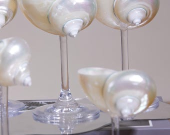 Bicchieri da cocktail personalizzati con conchiglie: calici da vino artigianali ispirati al mare, perfetti come regalo per bar sulla spiaggia e amanti dell'oceano.