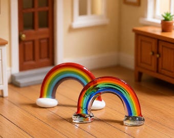 Glass Rainbow Suncatcher-Miniature Arched Prism，Colorful Desk Pet Workspace Decor，Sending Sunshine Gift